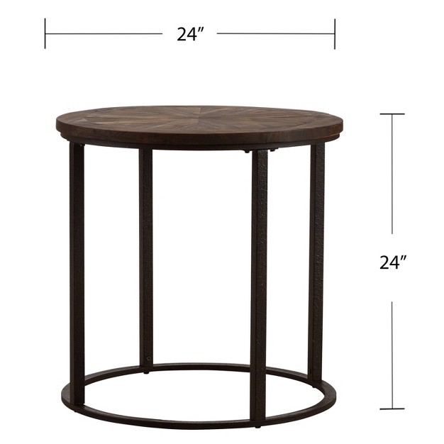 Lymedon Round Reclaimed Wood End Table Natural black Aiden Lane