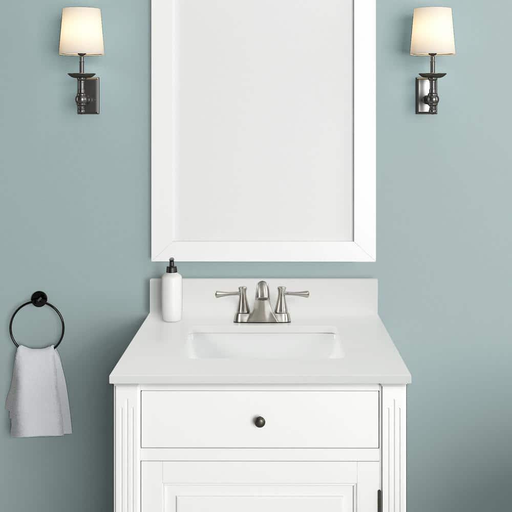 Home Decorators Collection 25 in W x 22 in D x 075 in H Quartz Vanity Top in Snow White with White Basin