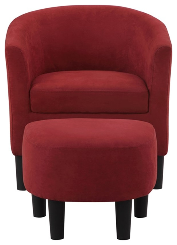 Take a Seat Churchill Accent Chair with Ottoman in Red Microfiber Fabric   Contemporary   Armchairs And Accent Chairs   by Homesquare  Houzz