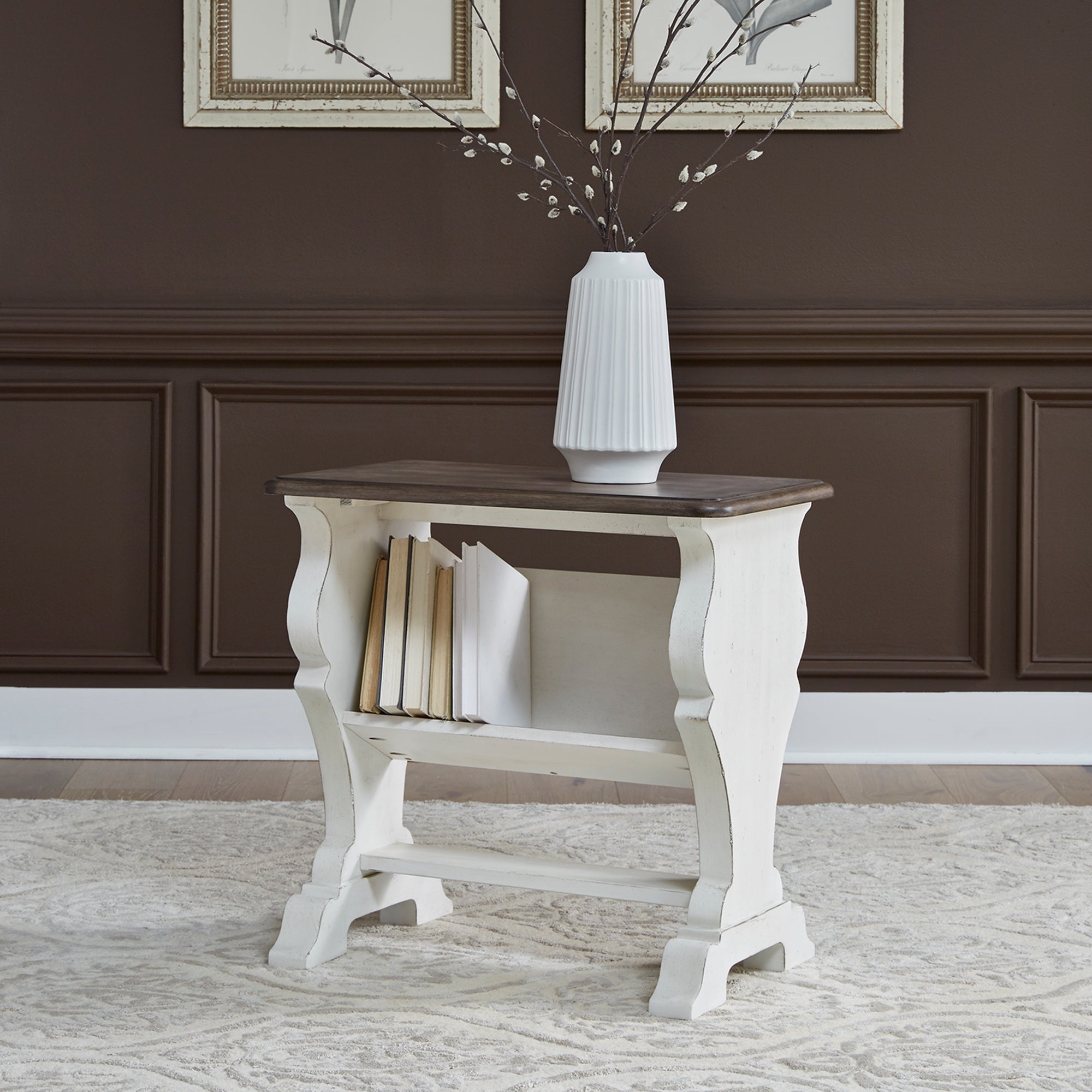 Abbey Road Porcelain White Churchill Brown Library Chair Side Table