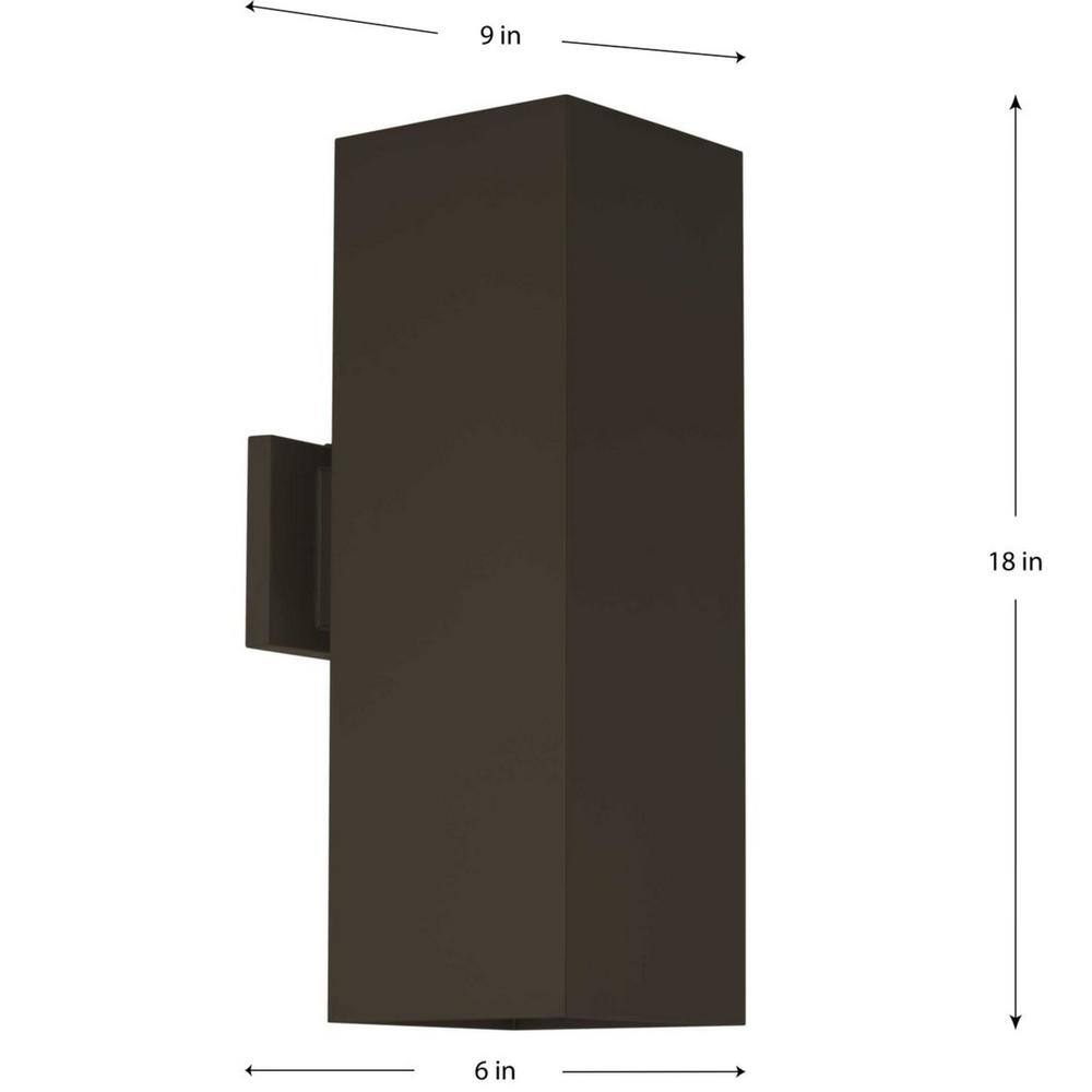 Progress Lighting Coastal 64-Watt 6 in. Antique Bronze Integrated LED Outdoor Square Cast Aluminum Modern Cylinder Wall Lantern P560295-020-30