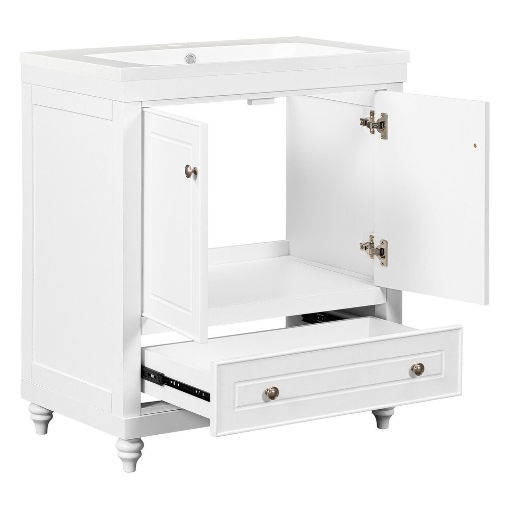 MDF Freestanding Bathroom Vanity Set with Drawer  Integrated Sink and Doors