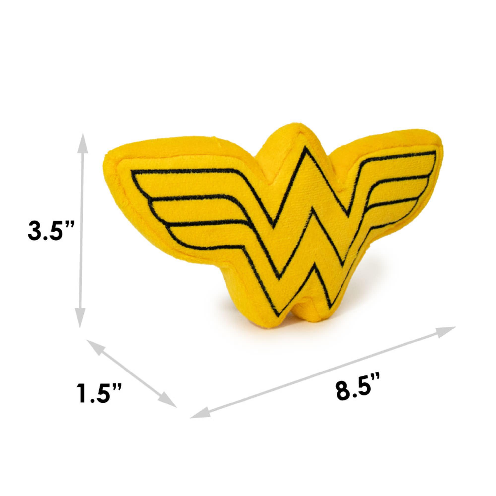 Buckle-Down Yellow/Black DC Comics Wonder Woman Logo Icon Plush Squeaker Dog Toy， Small