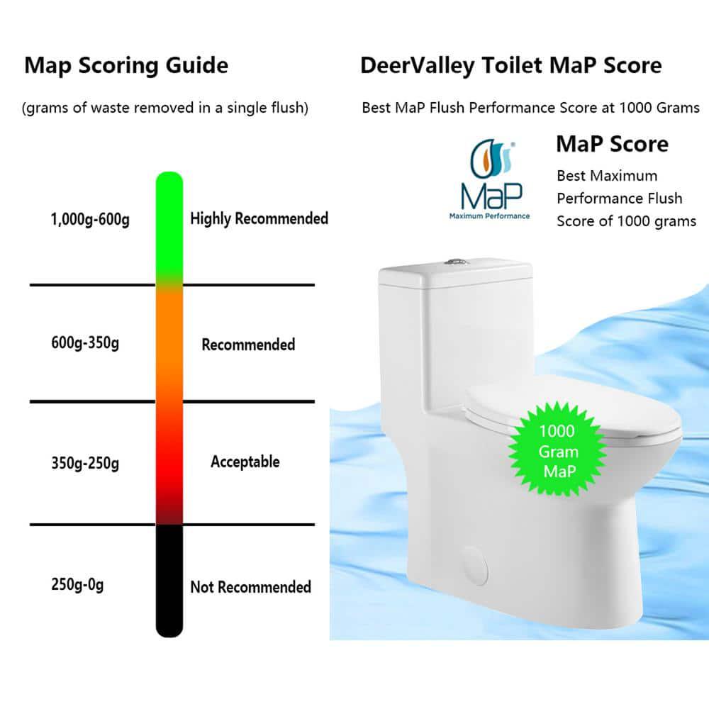 DEERVALLEY Symmetry 1Piece 1116 GPF Dual Flush Elongated Toilet in White with Map Flush 1000g Soft Closed Seat Included