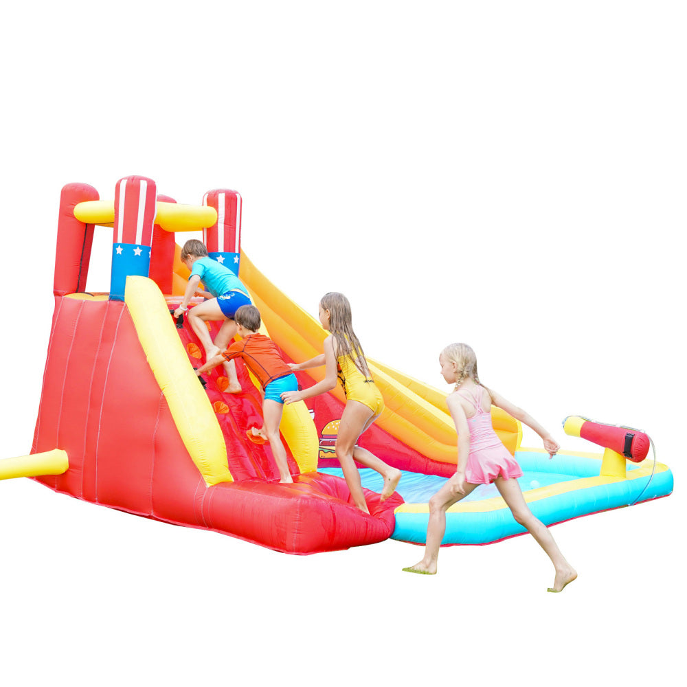 MultiEase Inflatable Big Blast Cannon Splash Slide Lagoon Pool Outdoor Water Park with Climbing Wall