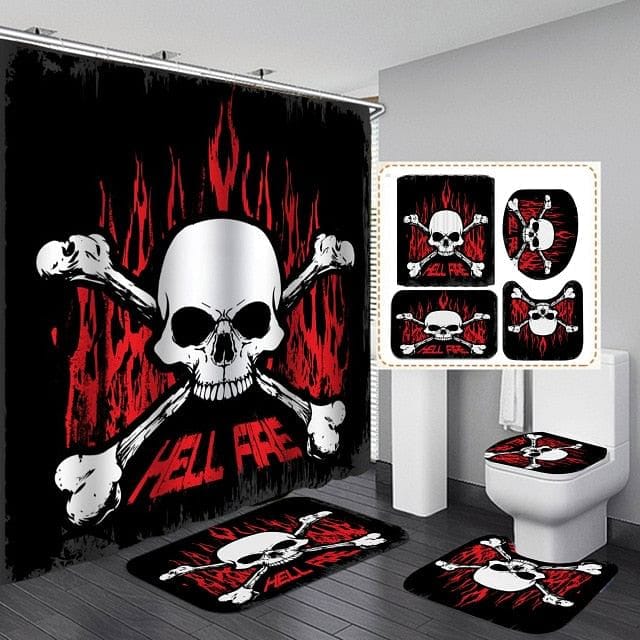 Skull Print Shower Curtain, Bath Mat, Toilet Lid Cover Or Bathroom Carpet