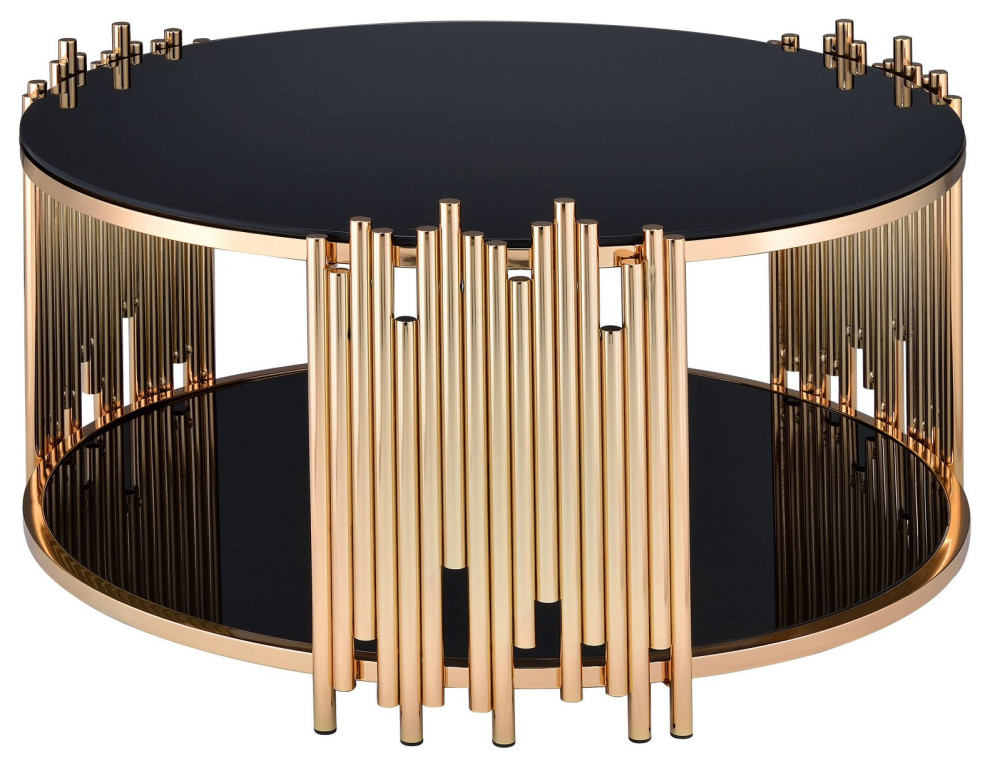 Modern Glam Coffee Table  Unique Golden Frame With Black Glass Top  Open Shelf   Contemporary   Coffee Tables   by Declusia  Houzz