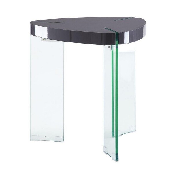 23 Inches Plectrum Top End Table with Glass Legs， Gray