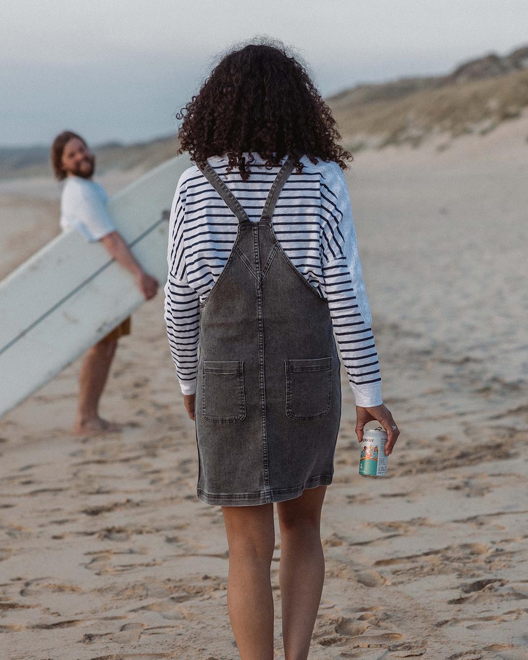 Briony Denim Dungaree Dress - Washed Black Denim