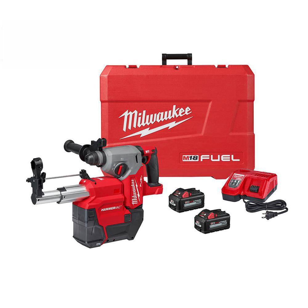 MW M18 FUEL 18V Lithium-Ion Brushless 1 in. Cordless SDS-Plus Rotary HammerDust Extractor Kit Two 6.0 Ah Batteries 2912-22DE