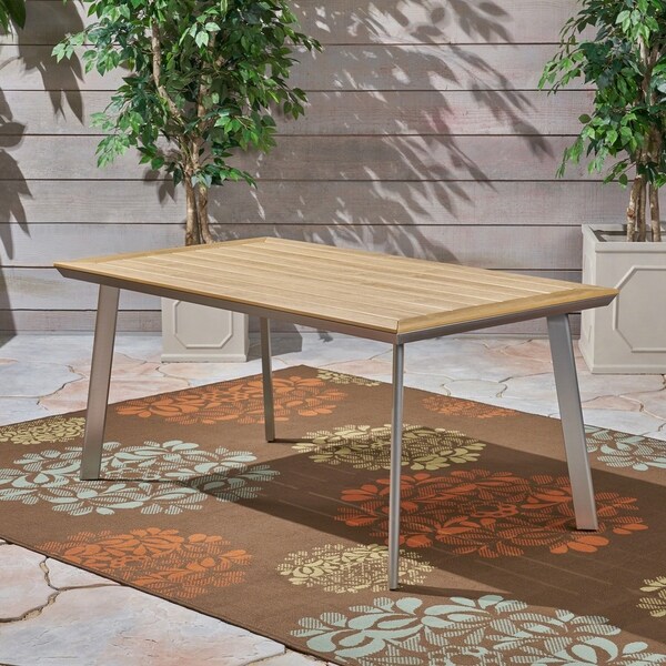 Leeds Outdoor Aluminum and Wood Dining Table by Christopher Knight Home