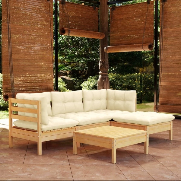 vidaXL Solid Pinewood Patio Lounge Set 5 Piece with Cushions Multi Colors