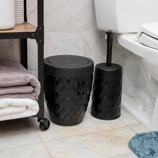 Mind Reader Basket Collection 2.1 Gal. Black Round Wastepaper Basket with Swivel Lid and Toilet Brush Set Bathroom (2-Piece Set) CRYSTOIL-BLK