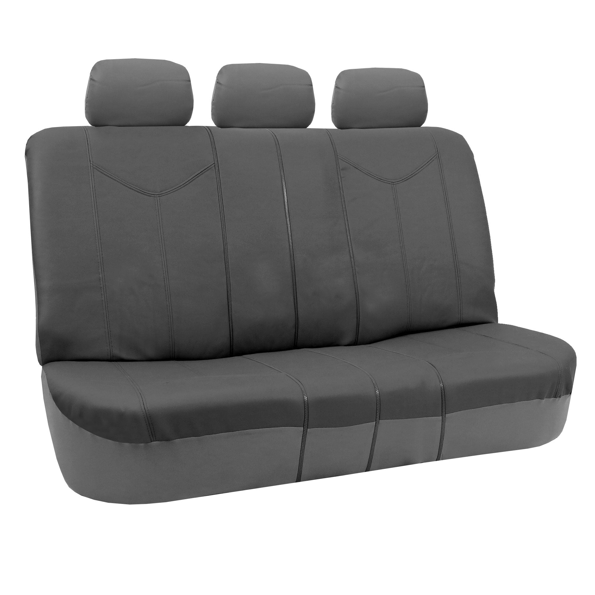 FH Group PU Leather Airbag Compatible Split Bench Seat Covers for Auto， Full set with Carpet Floor Mats， Gray