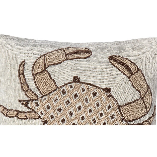 X 16 quot Natural Crab Hand Beaded Throw Pillow