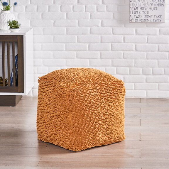 Moloney Modern Microfiber Chenille Cube Pouf  Yell...