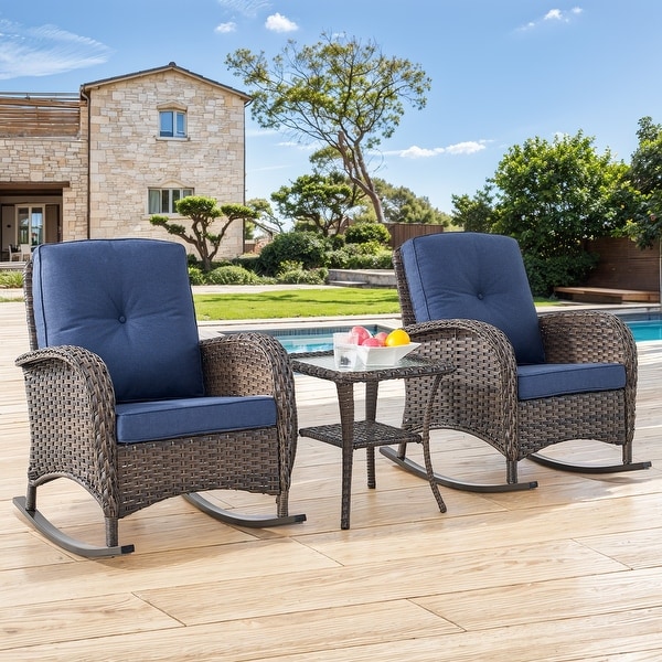 Gymojoy Patio Furniture Set PE Wicker Rocking Chairs and Side Table