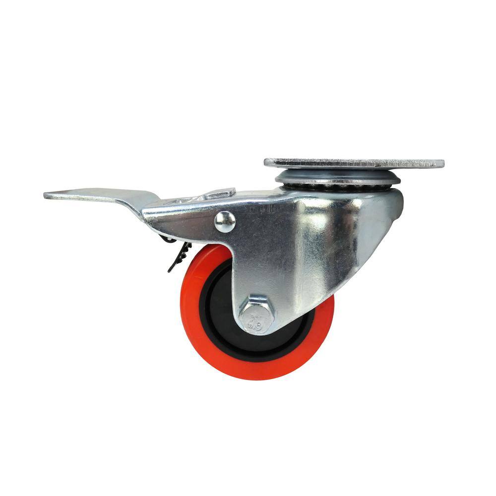 Everbilt 3 in. Red Polyurethane and Steel Swivel Plate Caster with Locking Brake and 175 lb. Load Rating 4120545EB