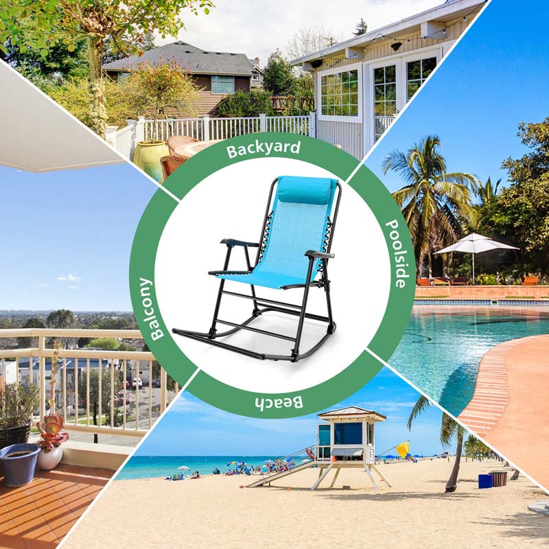 Lightweight Folding Rocking Chair with Footrest, Outdoor Patio Sun Chair Lawn Beach Camping Chair