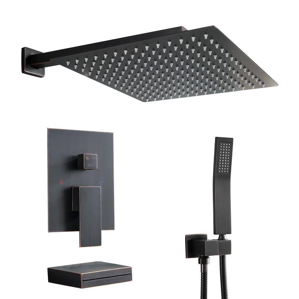 Logmey 3-Spray Patterns with 1.8 GPM 12 in. Wall Mount Dual Shower Heads with Waterfall Faucet in Oil Rubbed Bronze LMOR1326