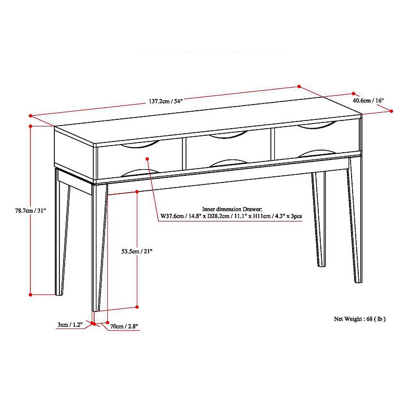 Simpli Home Harper 3-Drawer Console Table