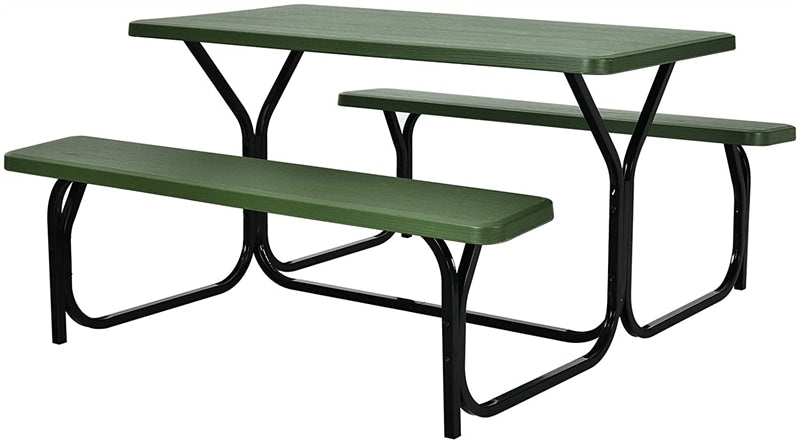 Outdoor Picnic Table Bench Set All-Weather Camping Dining Table Set with Metal Base