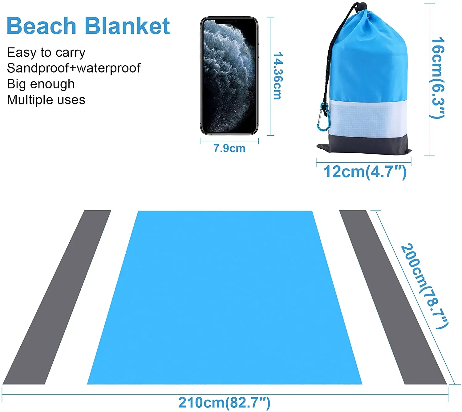 Waterproof Ripstop Polyester Fabric Sandfree Large Picnic Beach Camping Blanket