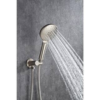 Mondawe Mondawell Round 3-Spray Patterns 10 in. Ceiling Mount Rain Dual Shower Heads with Handheld and Valve in Brushed Nickel MA-D96205BN