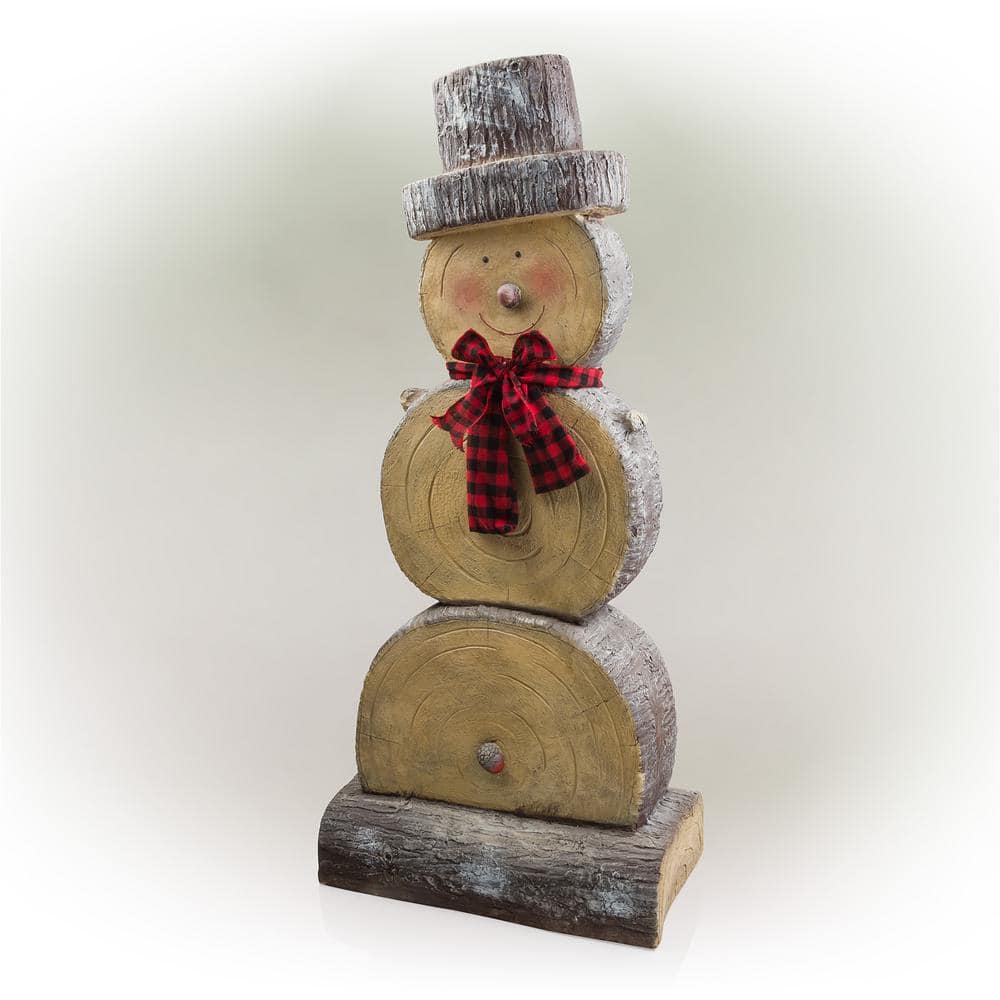 Alpine Corporation 46 in. Tall Extra Large Christmas Snowman Statue with Wood Texture WTJ102L