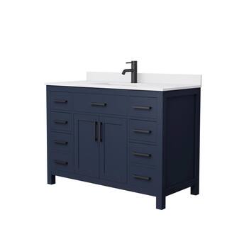 Wyndham Collection Beckett 48 in. W x 22 in. D x 35 in. H Single Sink Bathroom Vanity in Dark Blue with White Cultured Marble Top WCG242448SBBWCUNSMXX