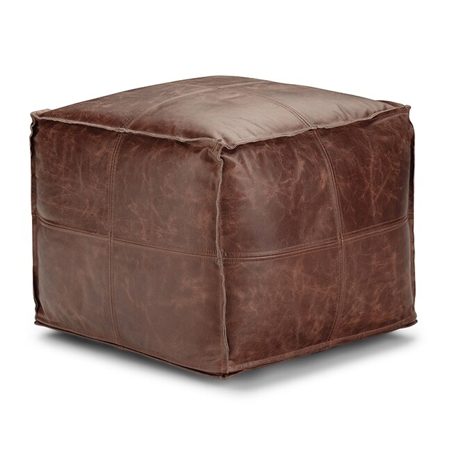 WYNDENHALL Erving Boho Square Pouf in Leather