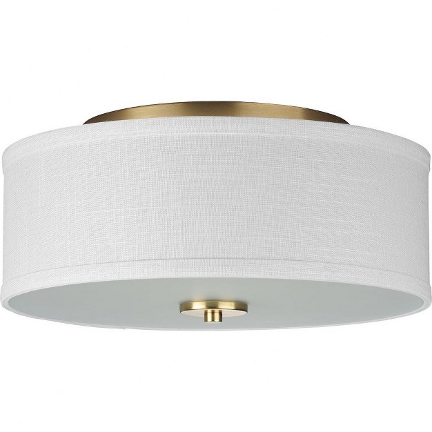 Progress Lighting Inspire Collection 2 light Flush Mount Satin Brass Summer Linen Shade