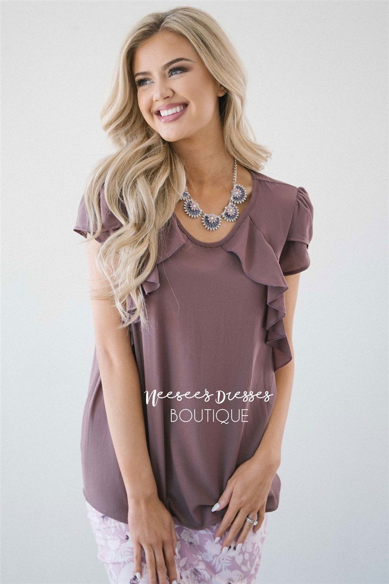 Dusty Lilac Front Ruffle Detail Chiffon Blouse