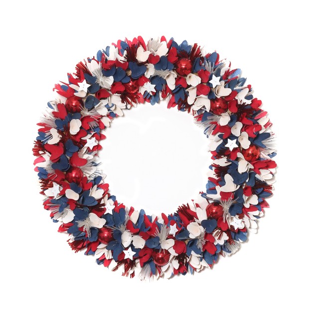 Red White And Blue Wood Curl Floral And Ornaments Wreath National Tree Company