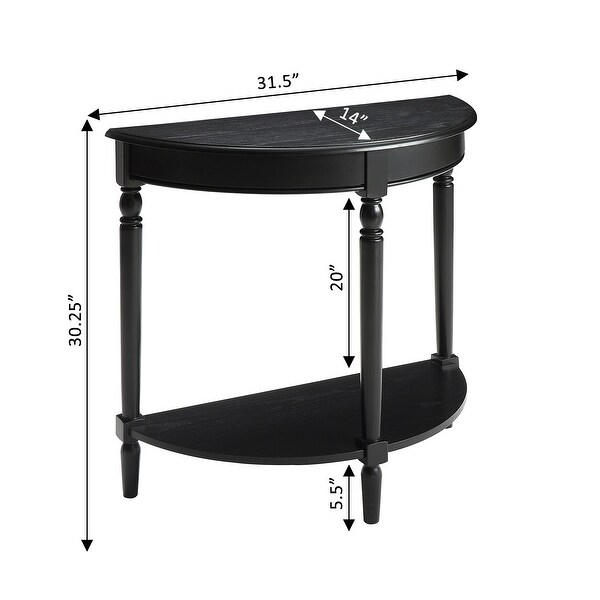 French Country Half-Round Entryway Table with Shelf， Black