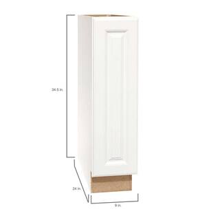 Hampton Bay Hampton Satin White Raised Panel Stock Assembled Base Kitchen Cabinet (9 in. x 34.5 in. x 24 in.) KBF09-SW