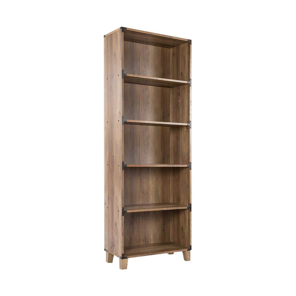 SAINT BIRCH Cambridge 71 in. Rustic Oak 5-Shelf Standard Bookcase SBOF3401BKRO