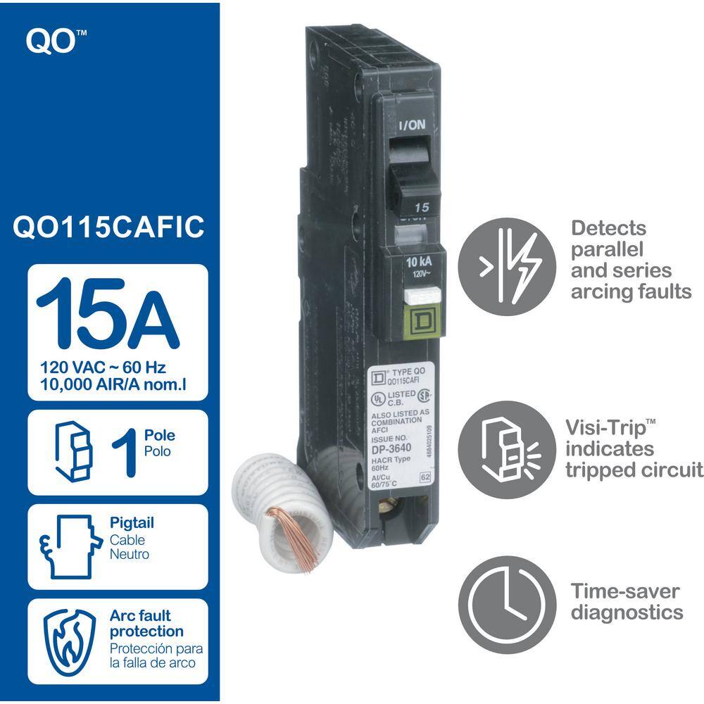 Square D QO 15 Amp Single-Pole Combination Arc Fault Circuit Breaker(QO115CAFIC) QO115CAFIC