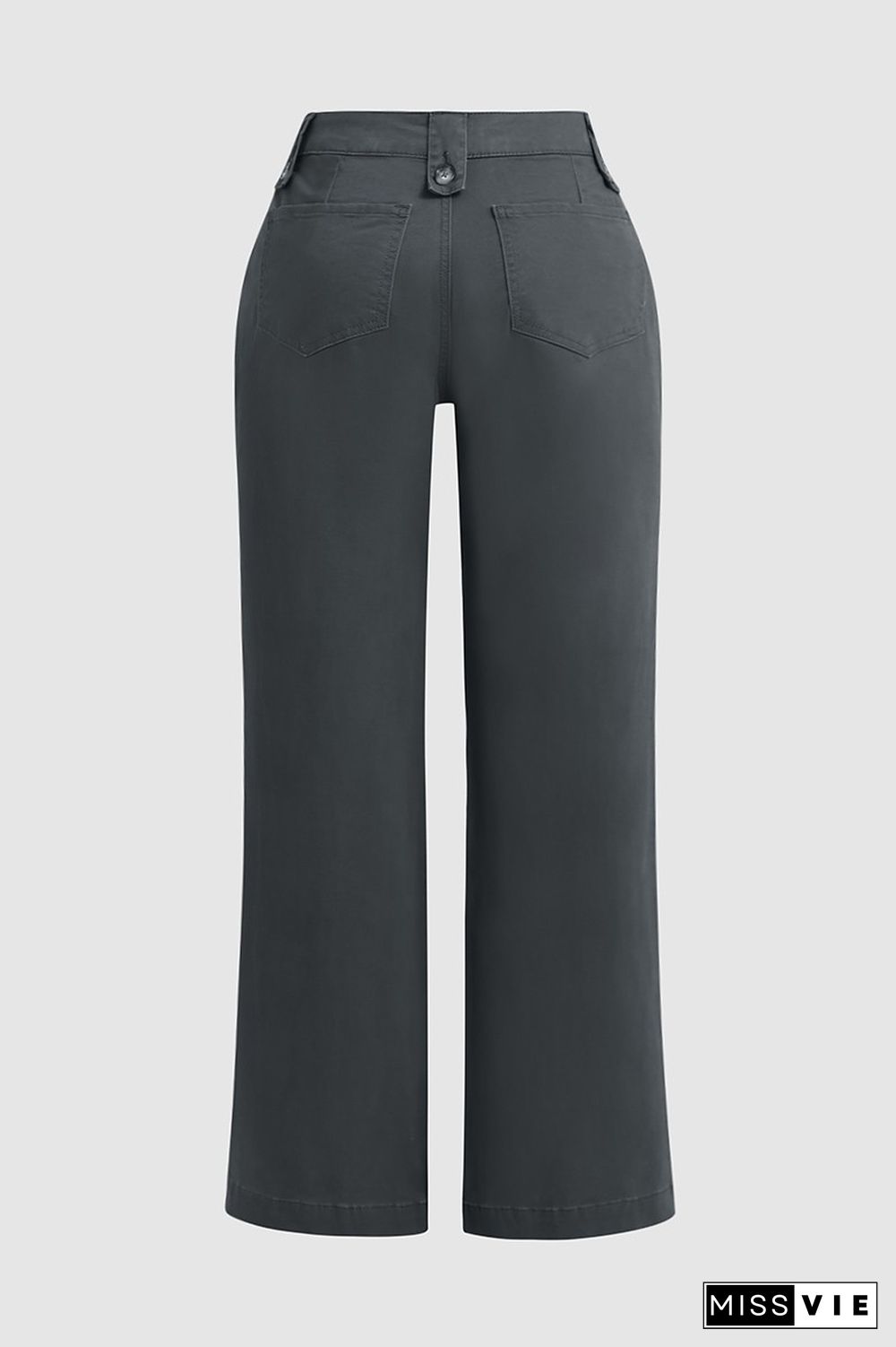 Solid Button Detail Low Rise Straight Leg Pants