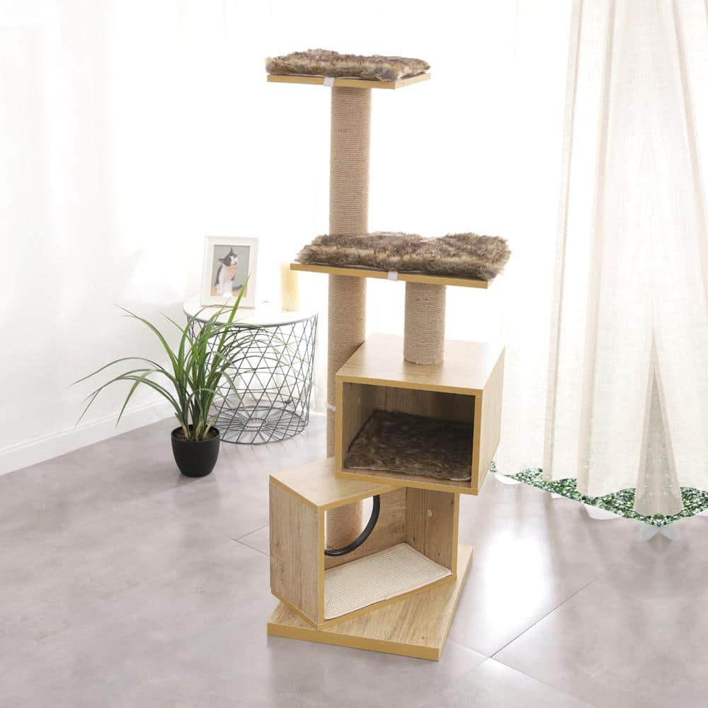 Foobrues Cat Tree Modern Cat Tower Sisal Scratching Post Double Condos L-W79632986