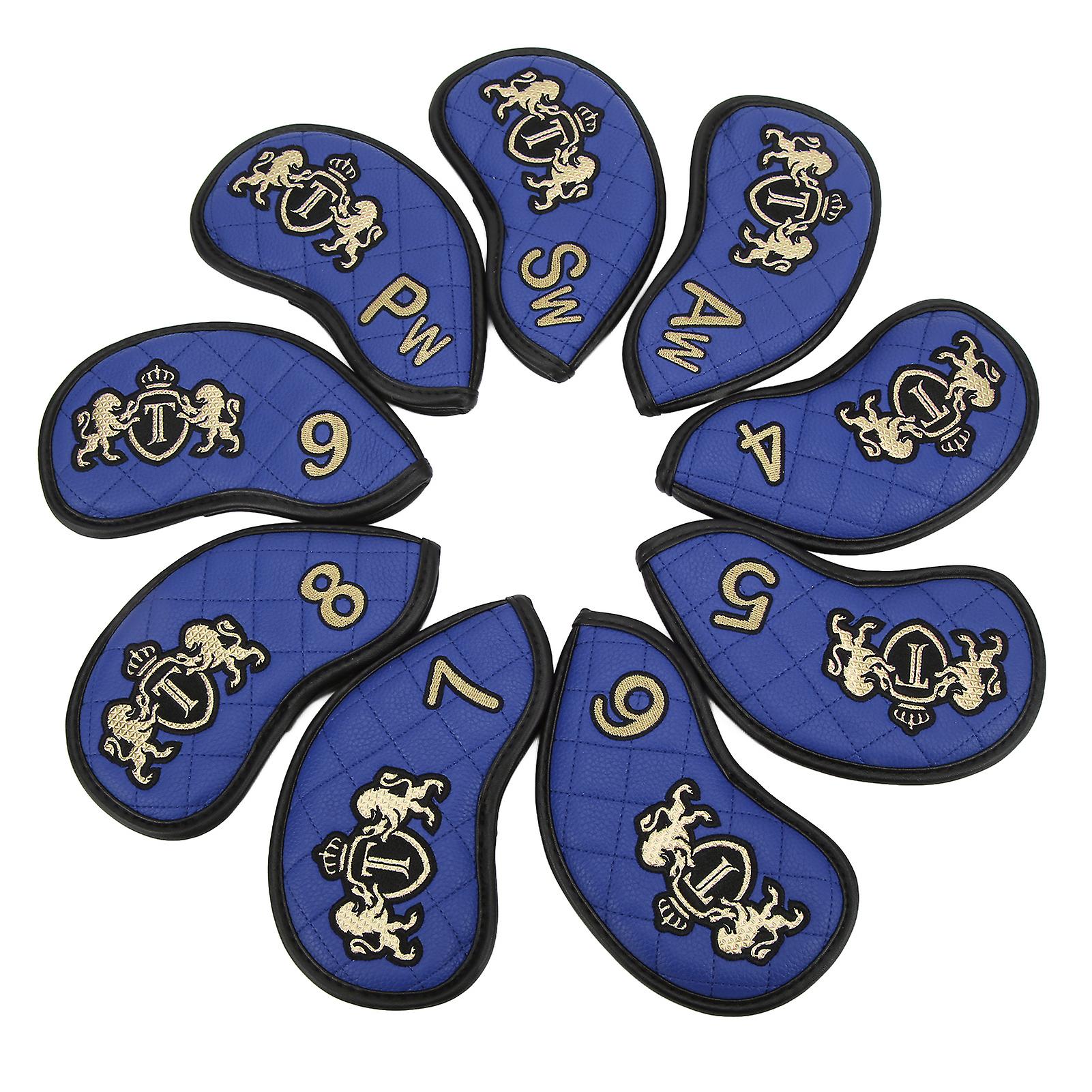 9pcs/set Pu Iron Club Head Covers Set Golf Iron Headcover Golf Rod Head Protective Coverblue