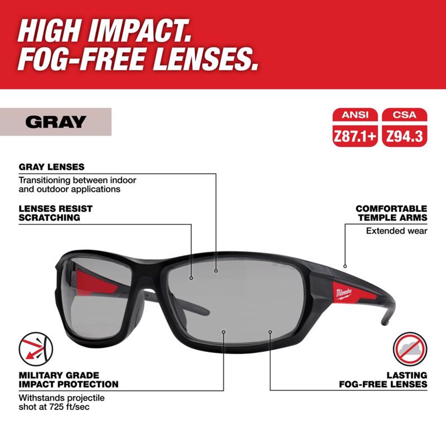 MW Performance Anti-Fog Impact-Resistant Safety Glasses Gray Lens Black/Red Frame