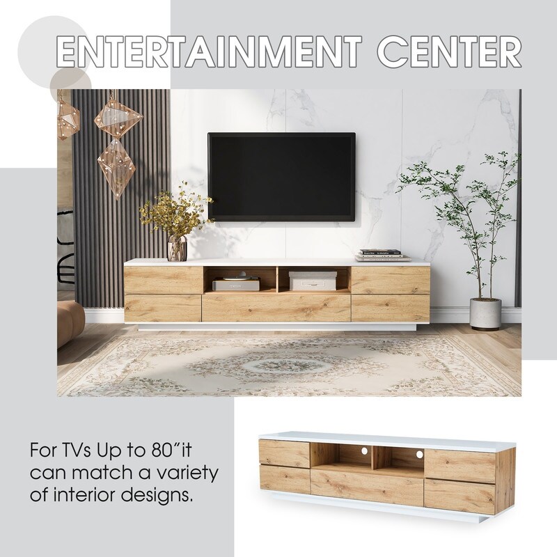 Modern Media Console Table for TVs up to 80''  White+Natural