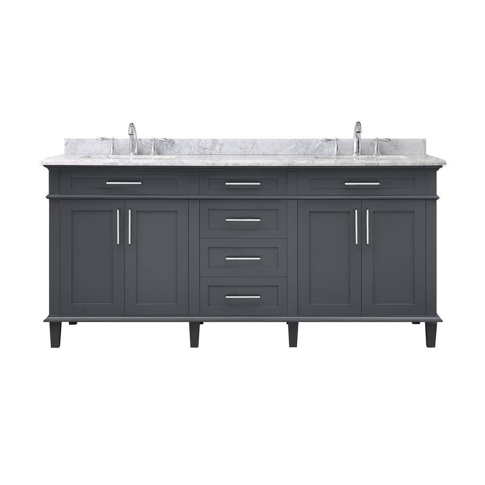 Home Decorators Collection Sonoma 72 in. W x 22.1 in. D x 34.3 in. H Freestanding Bath Vanity in Dark Charcoal with Carrara Marble Top Sonoma 72C