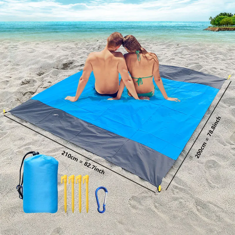 Custom Outdoor Portable Lightweight Waterproof Sand Free Beach Pocket Blanket Folding Sand proof Beach Mat For Camping Hiking