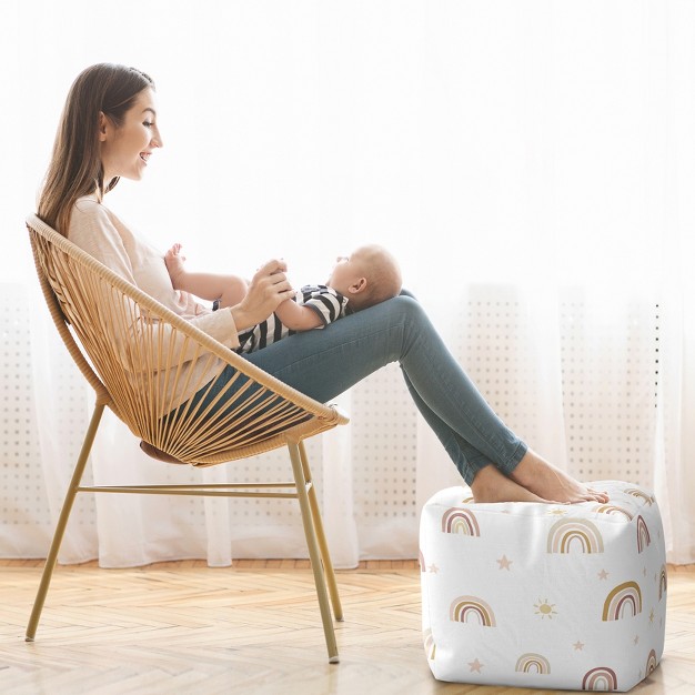 Sweet Jojo Designs Girl Unstuffed Fabric Ottoman Pouf Cover Decorative Storage Boho Rainbow Pink Tan And Yellow Insert Not Included