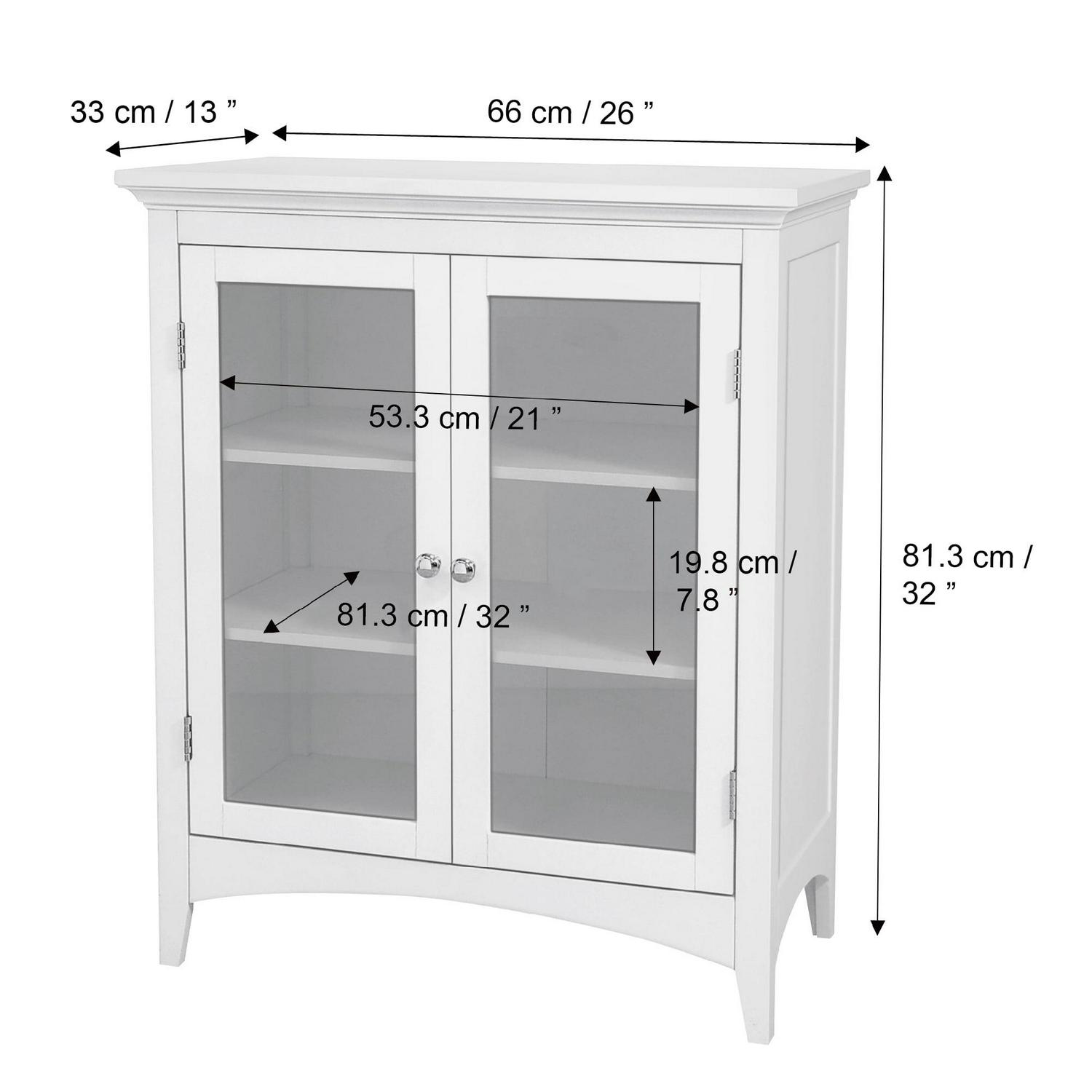 Teamson Home Madison Wooden Floor Cabinet with 2 Glass Doors， White