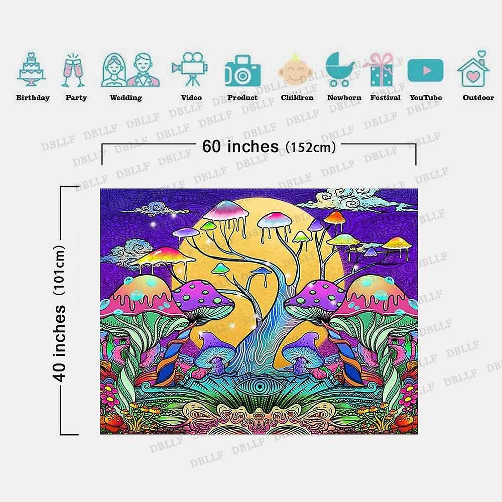 Magical Mushroom Tree Tapestry， Full Moon In Fantasy Forest Tapestry， 60