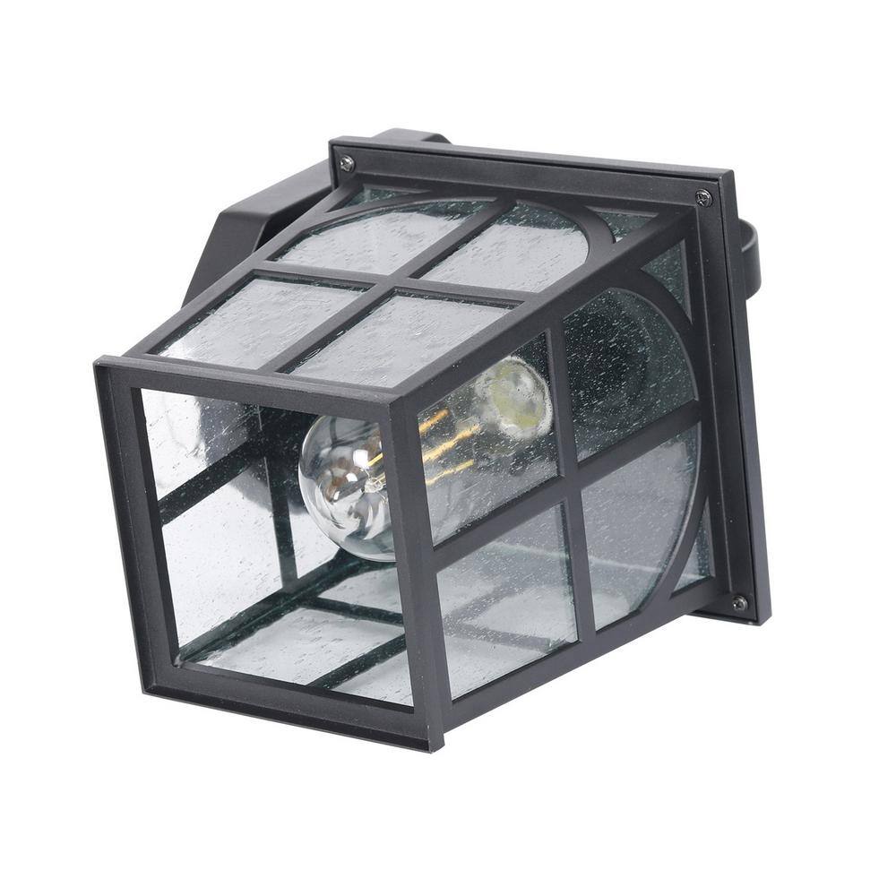 Honeywell 1-Light Black Integrated LED Outdoor Square Wall Lantern Sconce with Dusk to Dawn Sensor SS00AD010800