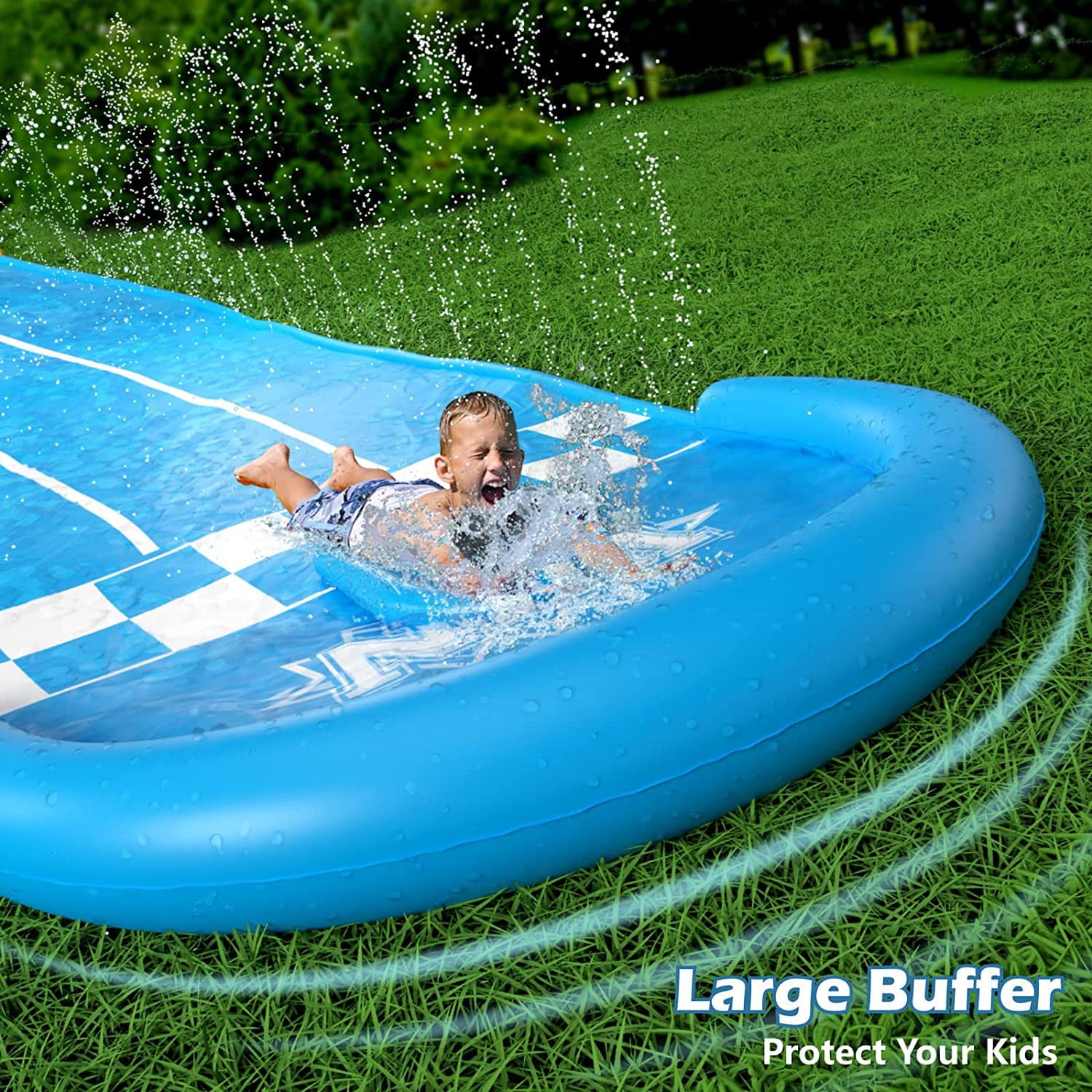 Lavinya Slip and Slide Outdoor Toy - Water Slide Slip n Slide for Children 20ft Extra Long with Sprinkler 3 Bodyboards With Double racing lanes Lawn Games Outdoor Splash Water Toys Fun Play